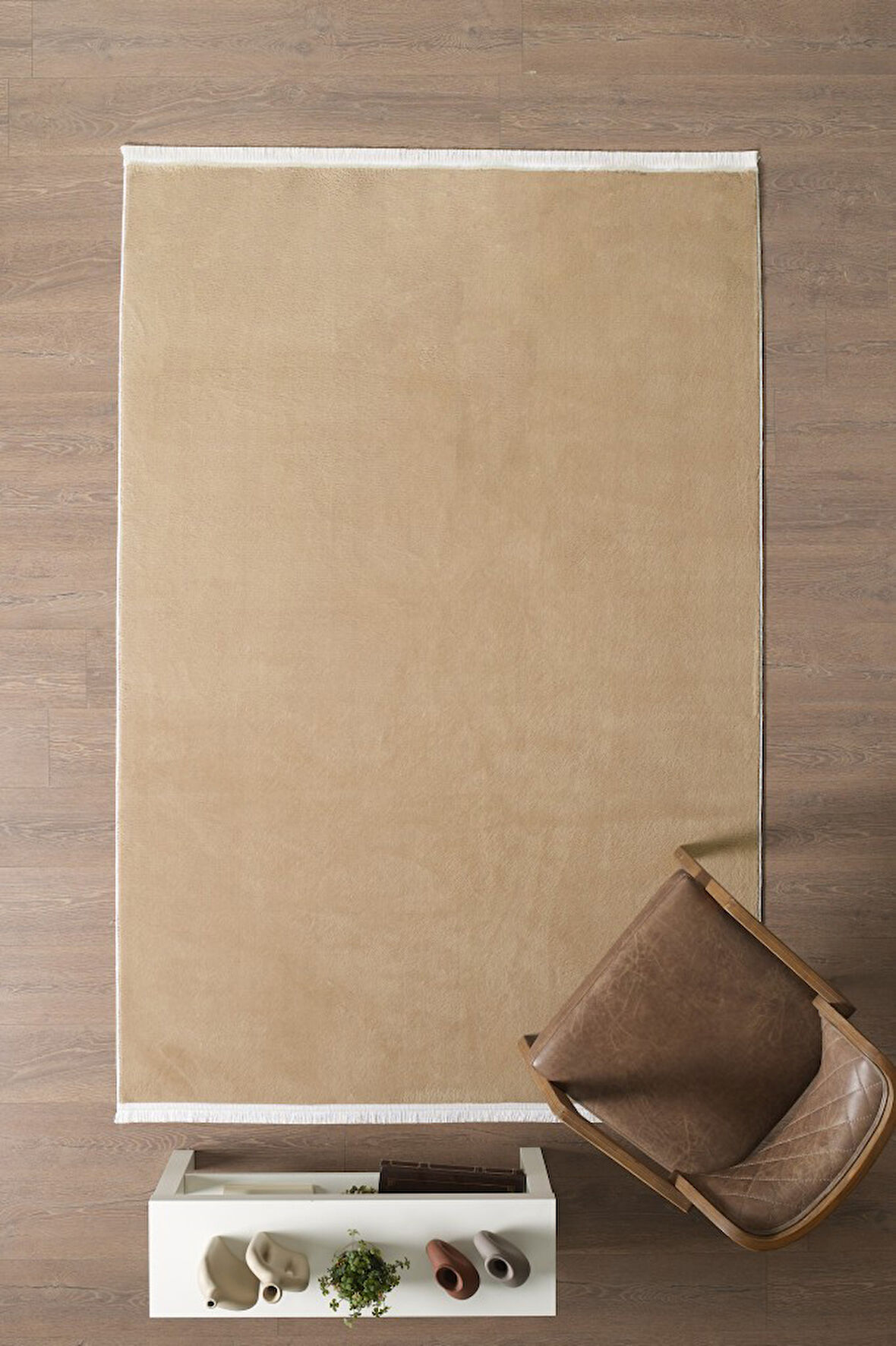 Modern Saçaklı Kaymaz Taban Tavşan Tüyü Kolay Temizlenebilir Yıkanabilir Salon Oturma Odası Yolluk Mutfak Halısı Bej Renk