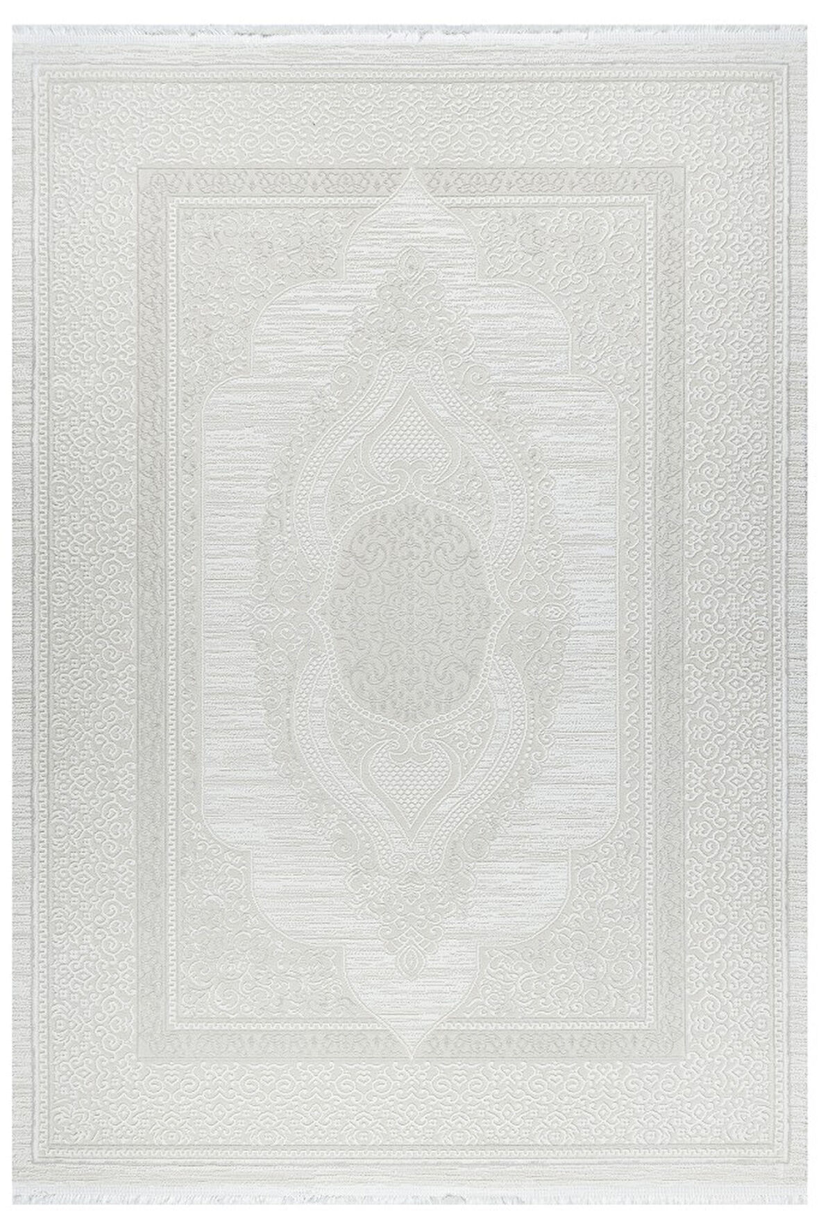 Osmanlı Medalyonlu Halı Desenli Pamuk Tabanlı Salon - Oturma Odası  Krem Renk Halı