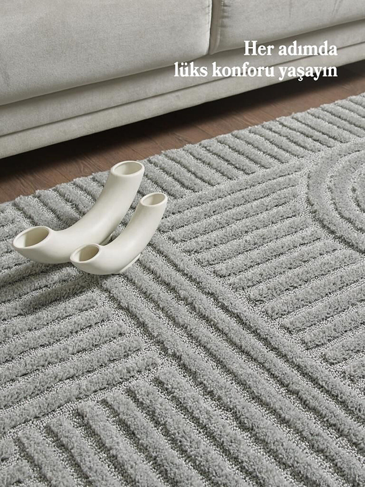 Yumuşak Peluş Tüylü İskandinav desenli Kabarık Bukleli Gri Renkli Yuvarlak Halı