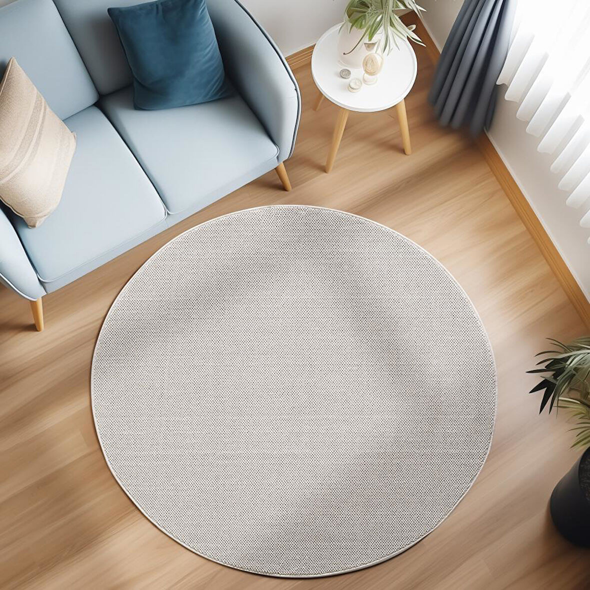 Yumuşak Bukleli Sisal Jüt Salon Oturma Odası Krem Renkli Yuvarlak Halı