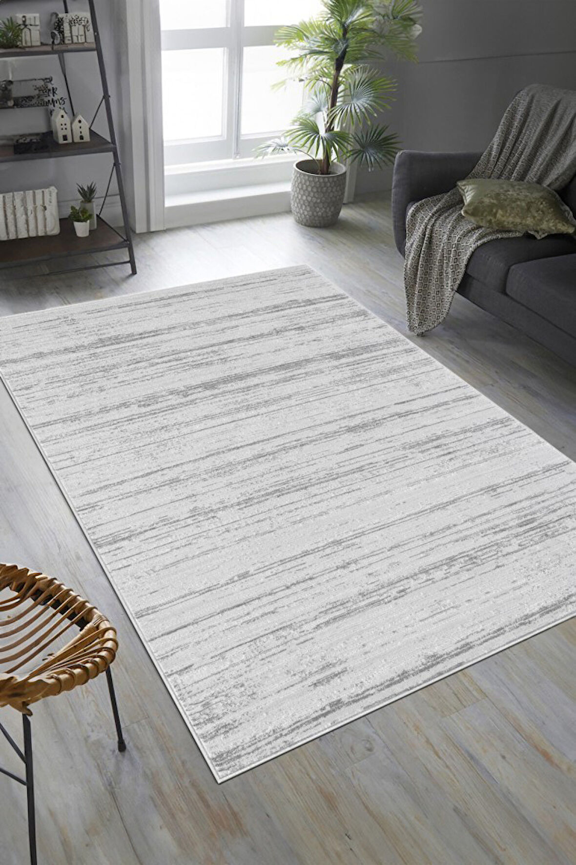 Pamuk Tabanlı Modern Tasarımlı  Sisal Çzigili Gri Renk Halı