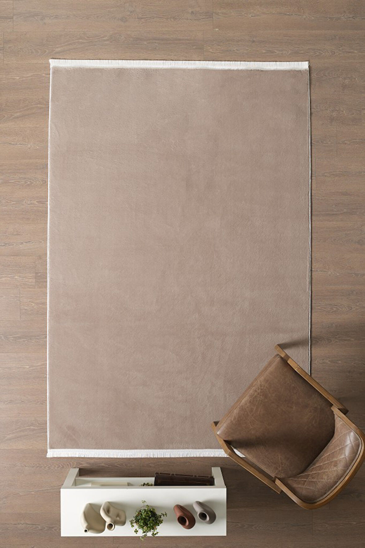 Modern Saçaklı Kaymaz Taban Tavşan Tüyü Kolay Temizlenebilir Yıkanabilir Salon Oturma Odası Yolluk Mutfak Halısı Açık Kahverengi Renk