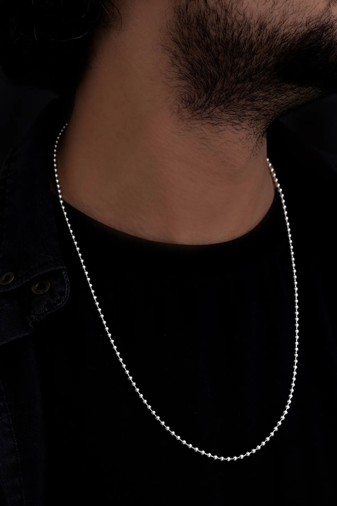 Erkek Gümüş Kolye - 3mm Top Zincir Model 925 Ayar Gümüş Erkek Kolye Zincir 24007980414