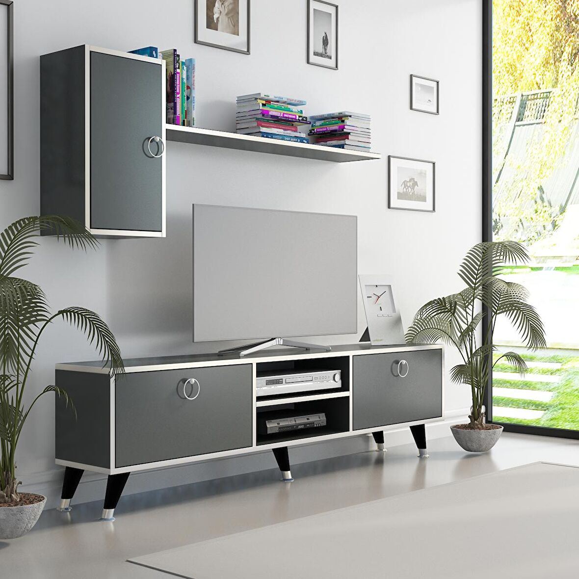 MOBİLYA GEZEGENİ Directory Tv Ünitesi Antrasit  Gümüş 160 Cm