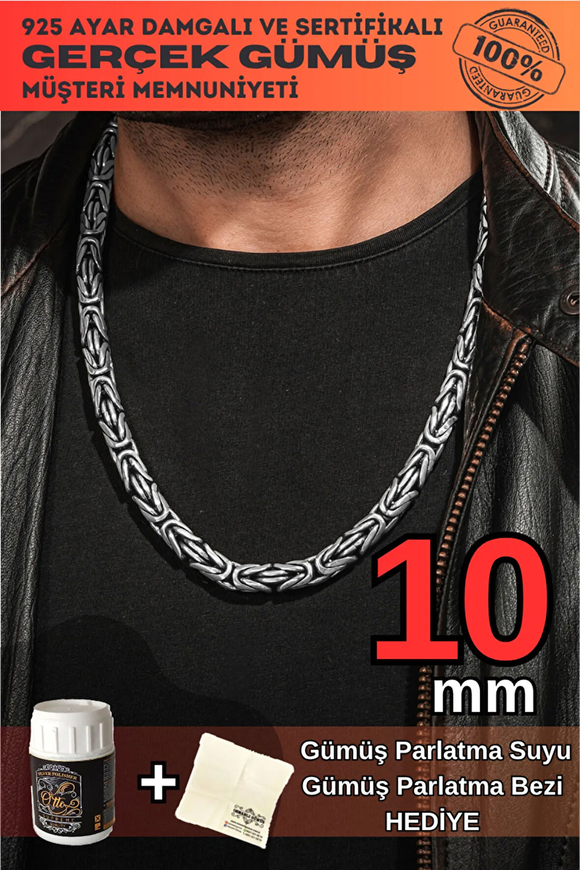 10mm Yuvarlak Kral Model 925 Ayar Erkek Gümüş Kolye Zincir 246266144