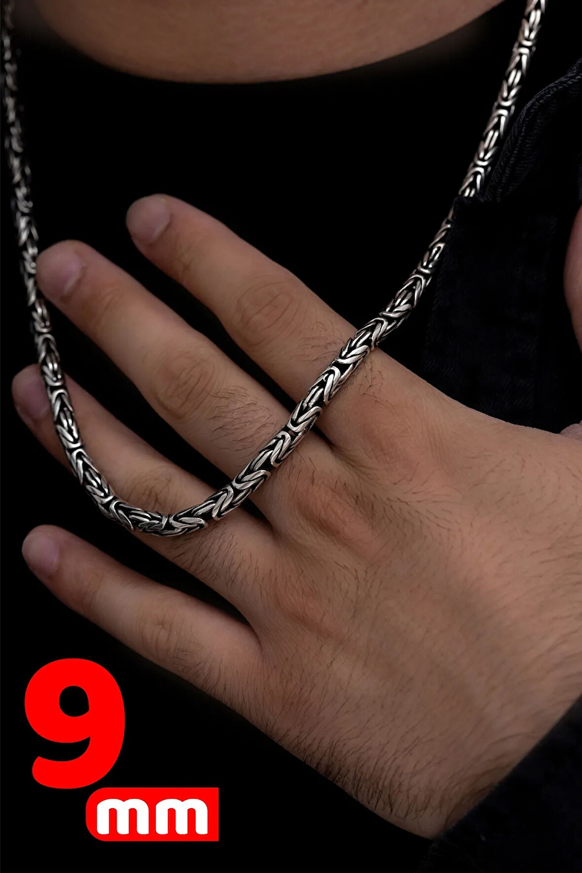 Erkek Gümüş Kolye - 9mm Yuvarlak Kral Model 925 Ayar Erkek Gümüş Kolye Zincir 246266144