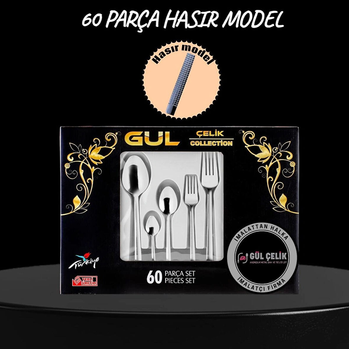  60 Parça 12 Kişilik Çatal Kaşık Seti Hasır Model 18/0 Kalite Kutulu