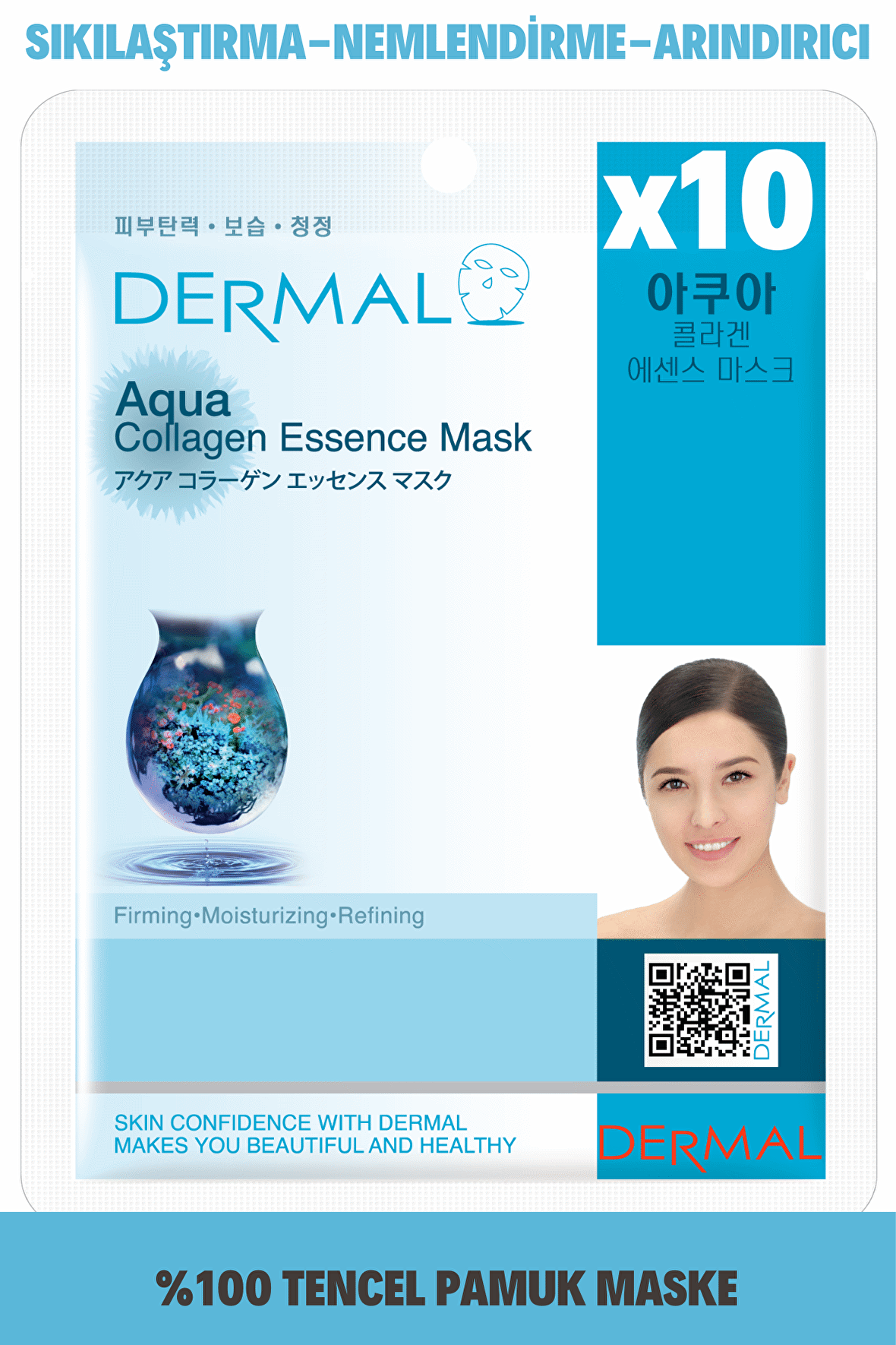 Dermal 10'lu Aqua &Kolajen Özlü Tek Kullanımlık Cilt Bakım Maskeleri