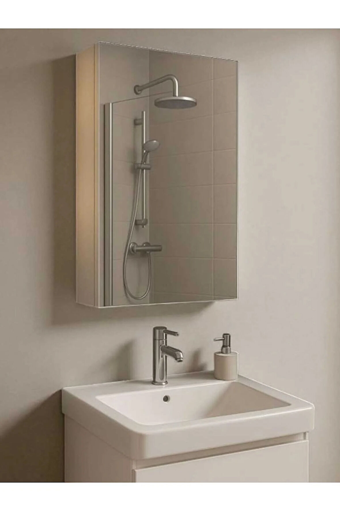 Aynalı Banyo Dolabı Tek Kapaklı 60X40X15 cm