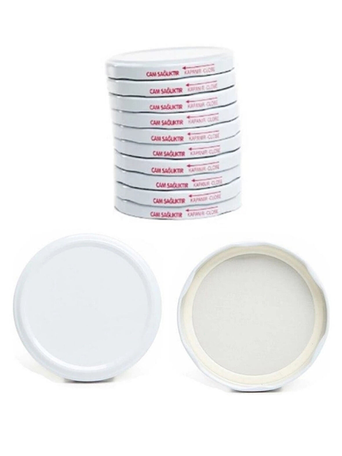 Kavanoz Kapağı 82mm 10'lu Paket Beyaz Renk Vakumlu Konserve Kapağı