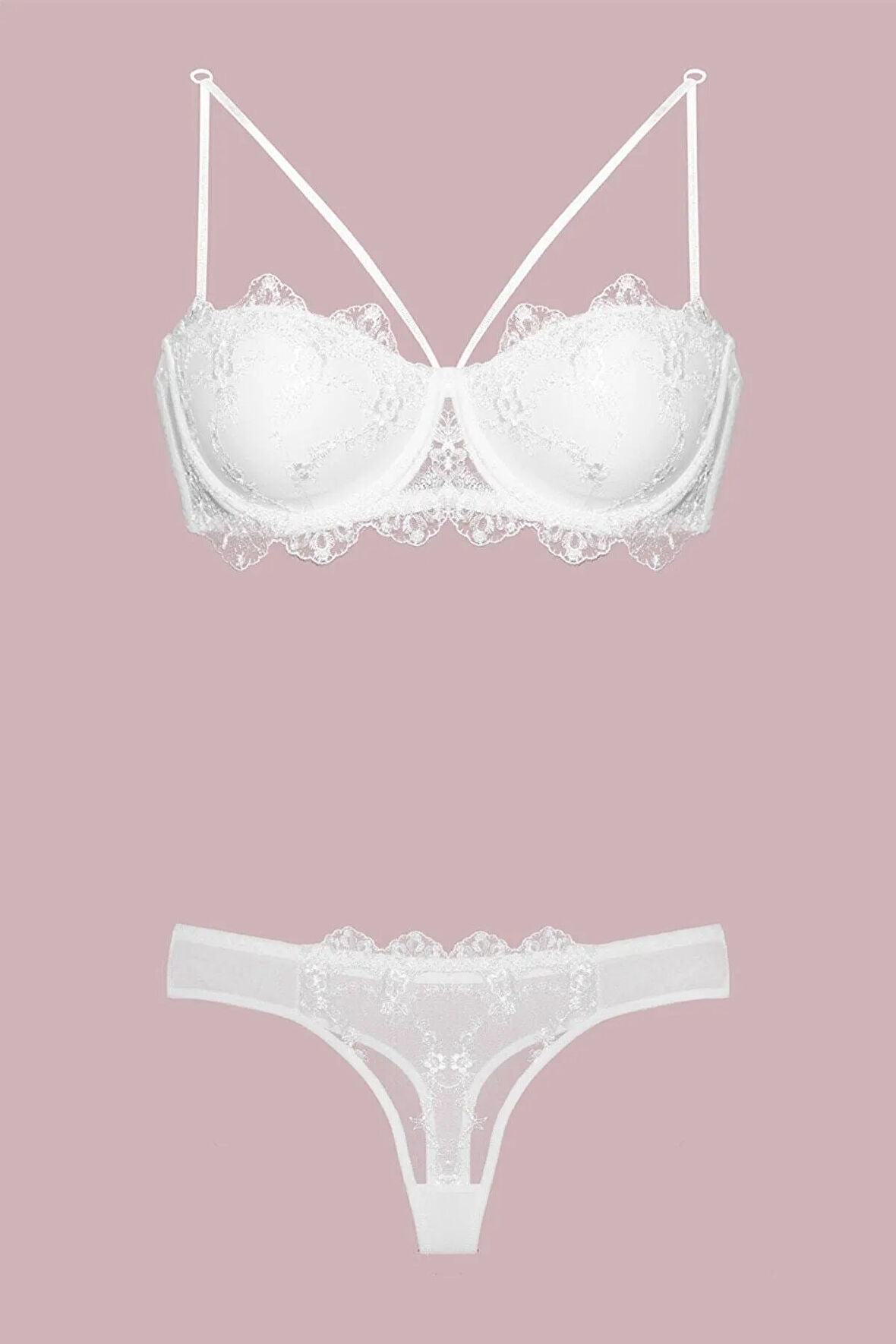 Kadın Destekli Ipli Kırmızı Straplez Sütyen Takımı