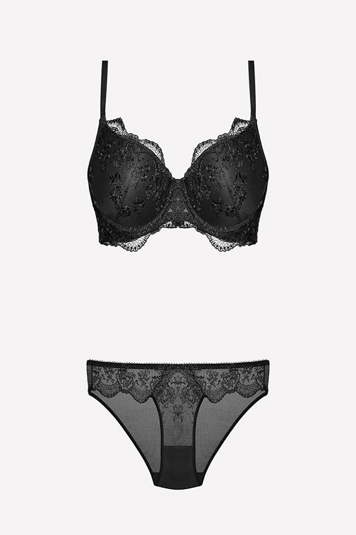 Kadın Siyah Desteksiz Boş Kap Dantelli Sütyen Takım