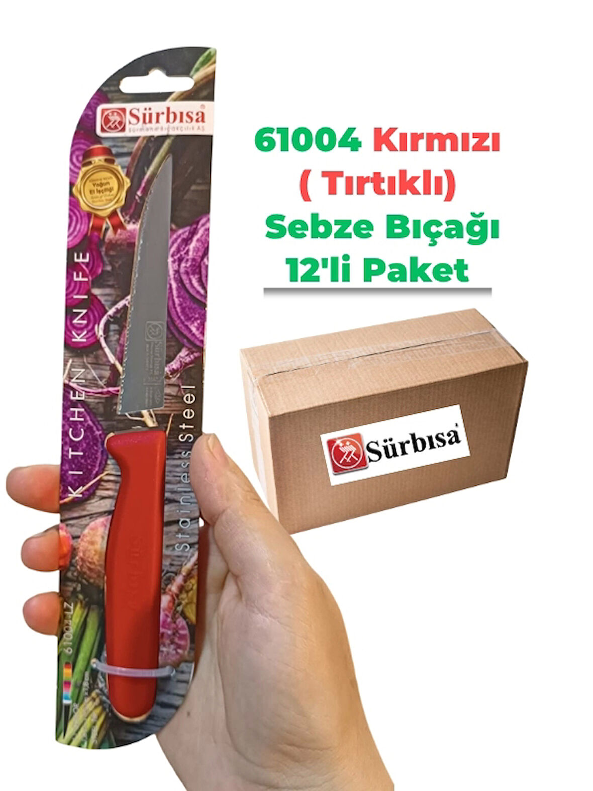 Sürbisa 61004 Sebze Bıçağı Kırmızı Lz1 Koli (12 adet Tırtıklı )