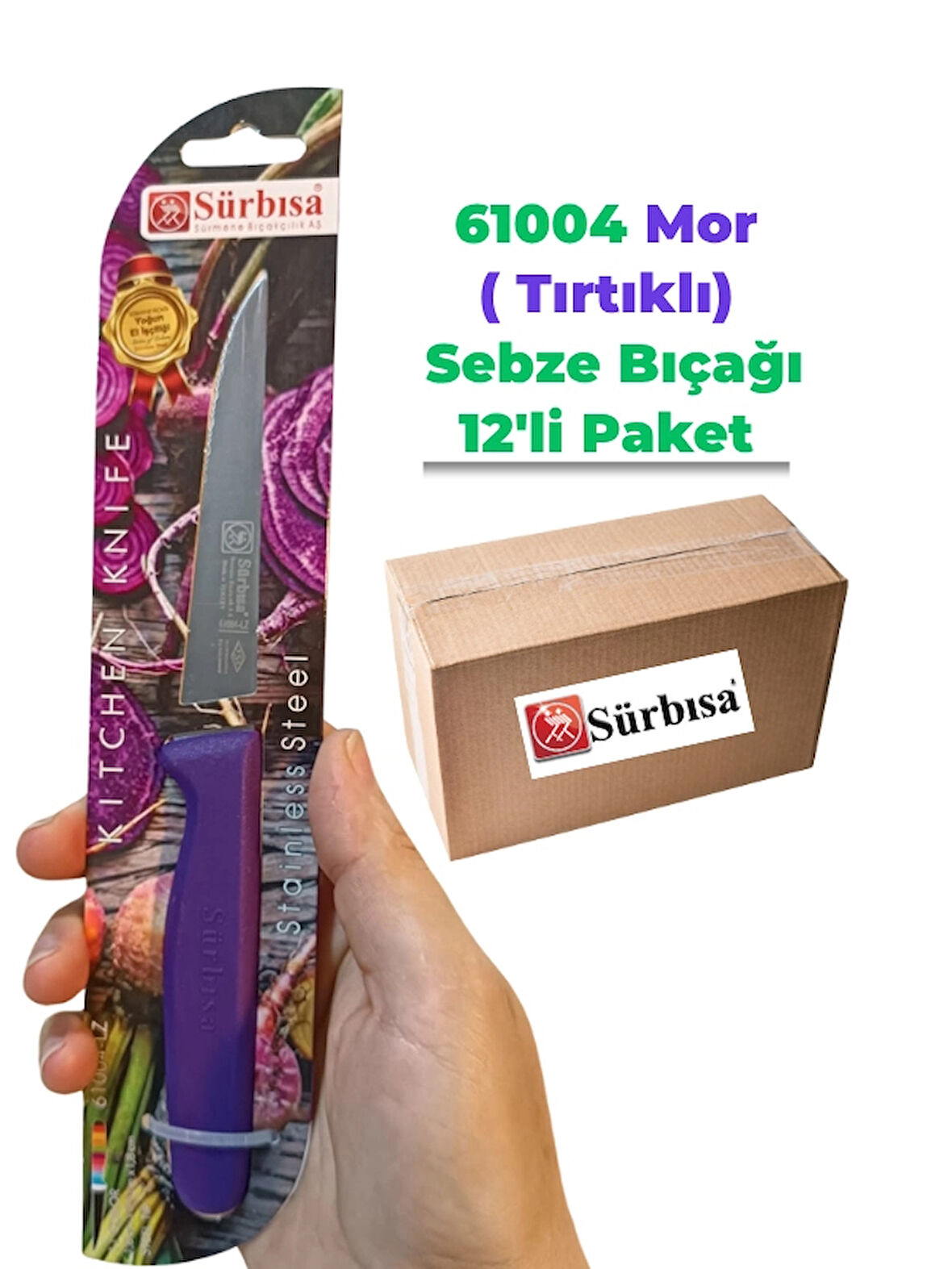 Sürbisa 61004 Sebze Bıçağı Mor Lz1 Koli (12 adet Tırtıklı )