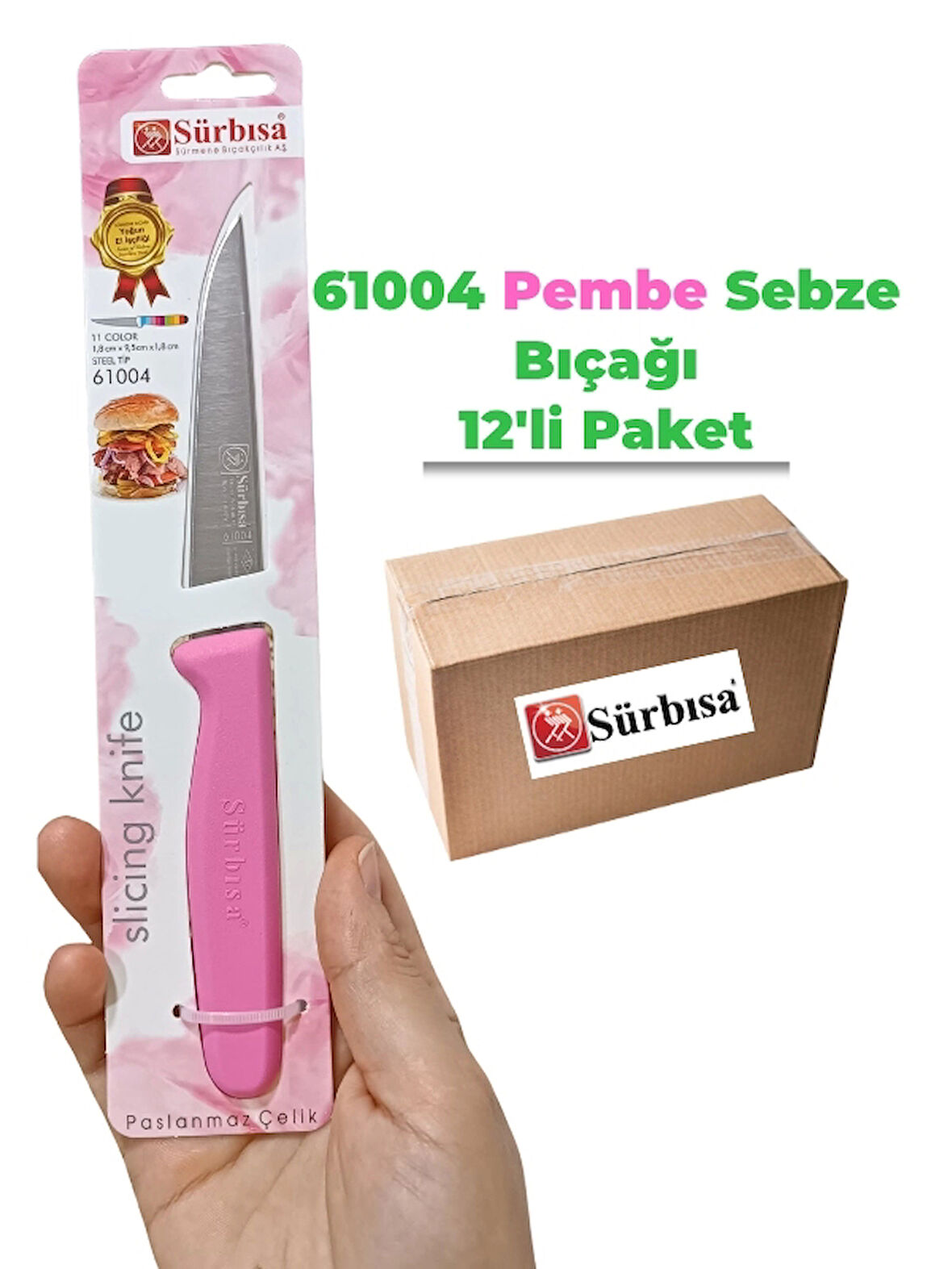 Sürbisa 61004 Sebze Bıçağı Pembe 1 Koli (12 adet)