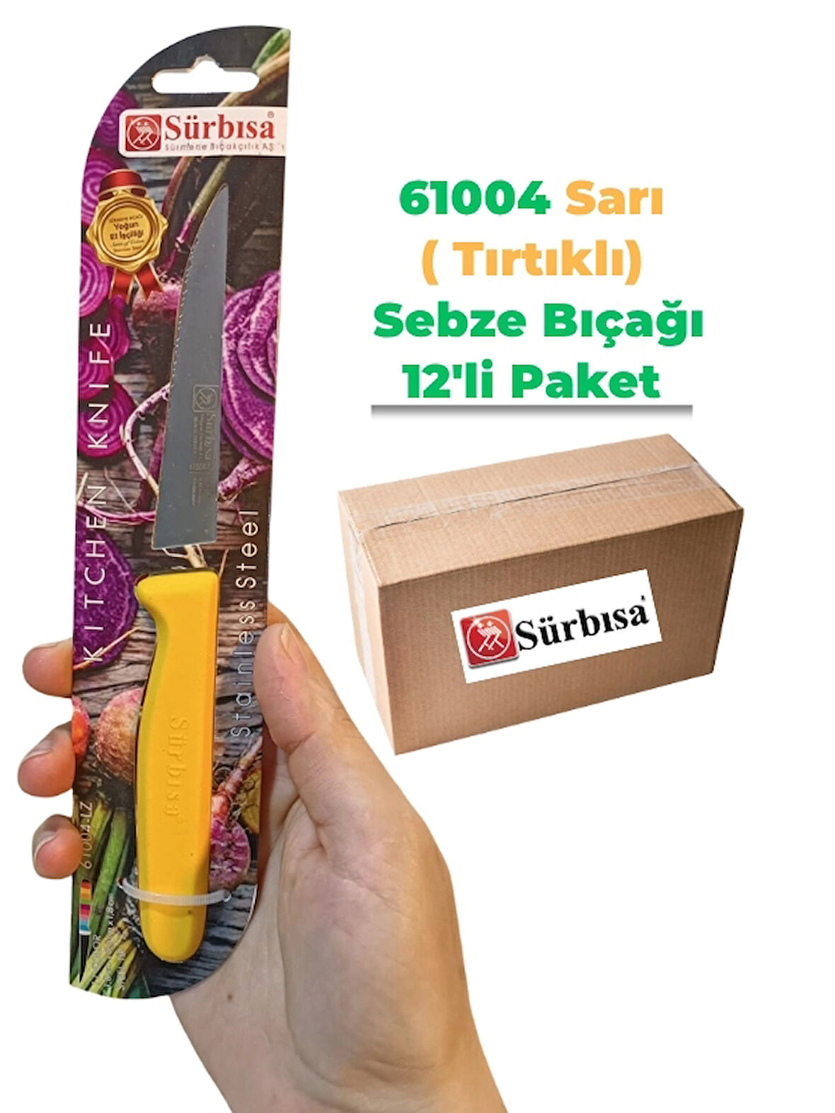 Sürbisa 61004 Sebze Bıçağı Sarı Lz1 Koli (12 adet Tırtıklı )