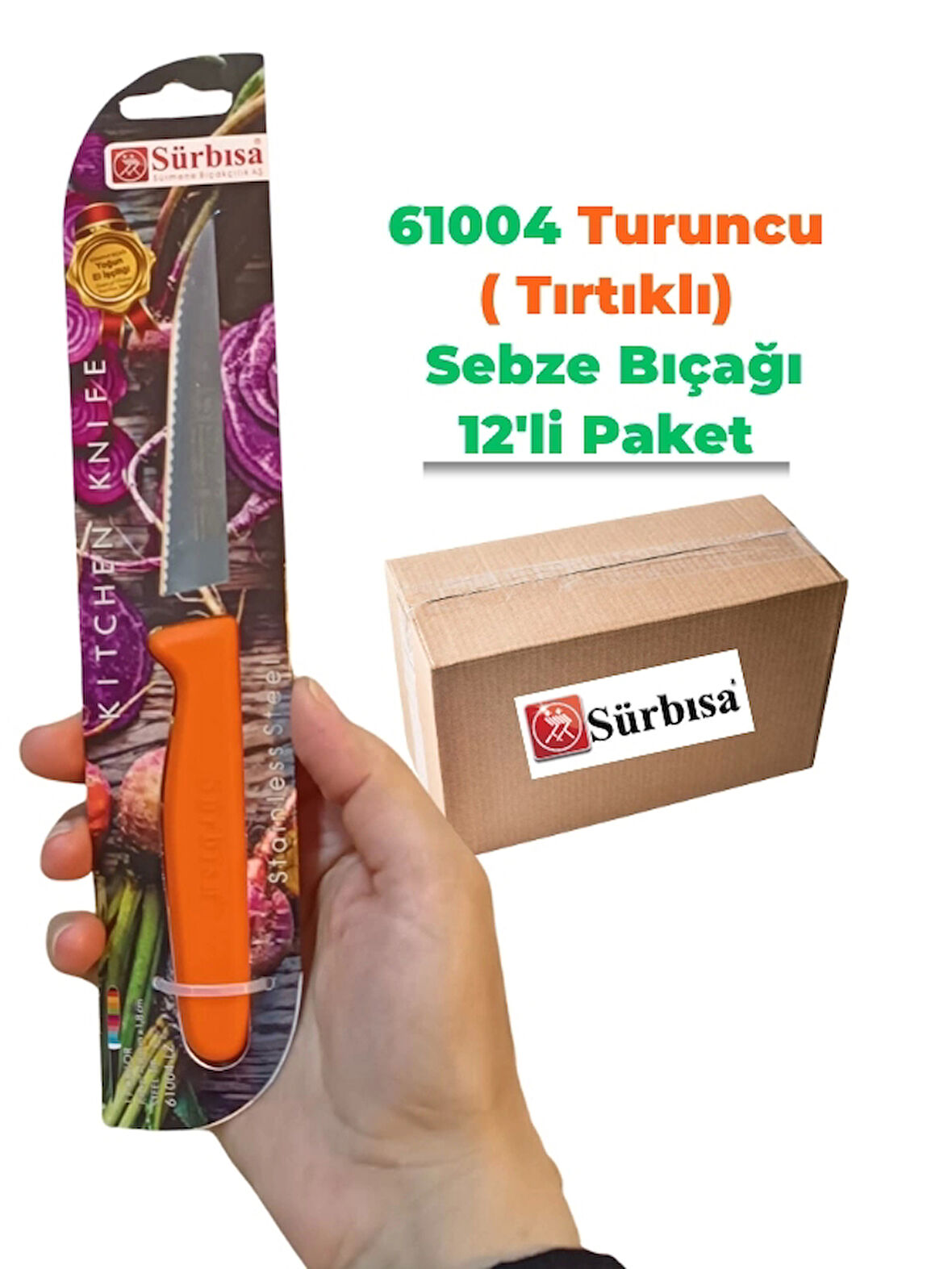 Sürbisa 61004 Sebze Bıçağı Turuncu Lz1 Koli (12 adet Tırtıklı )