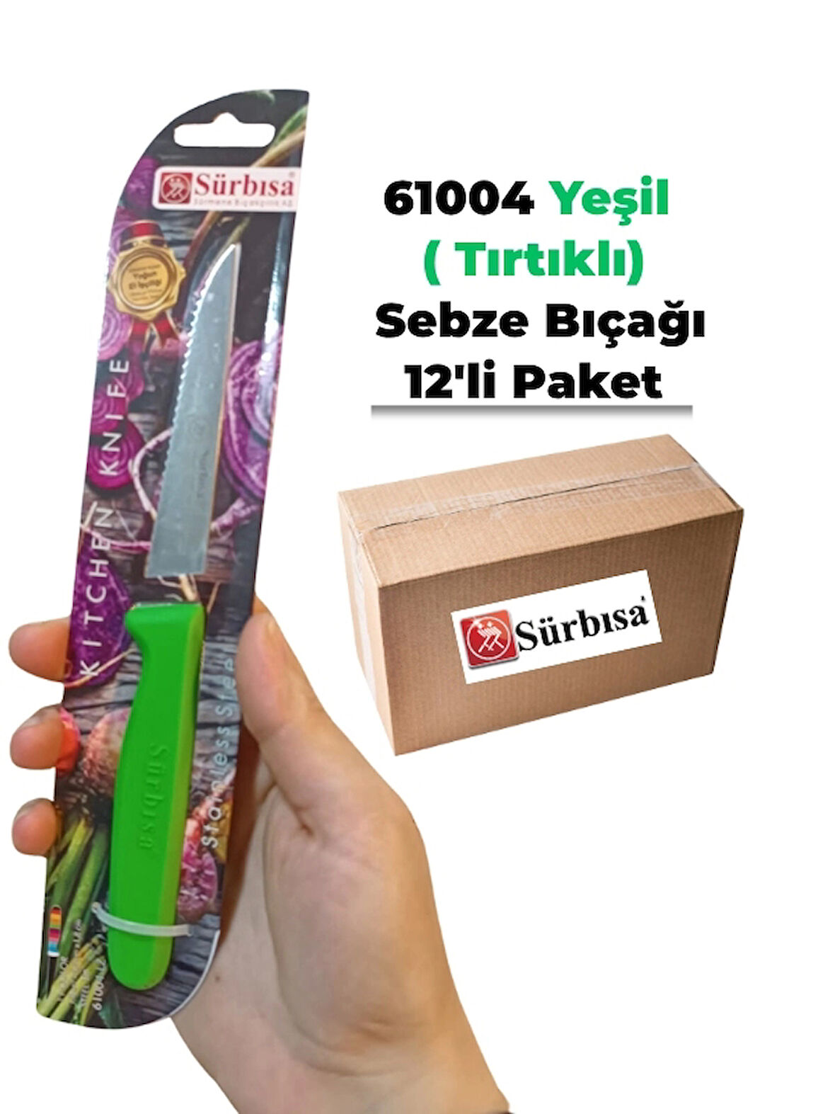 Sürbisa 61004 Sebze Bıçağı Yeşil Lz1 Koli (12 adet Tırtıklı )