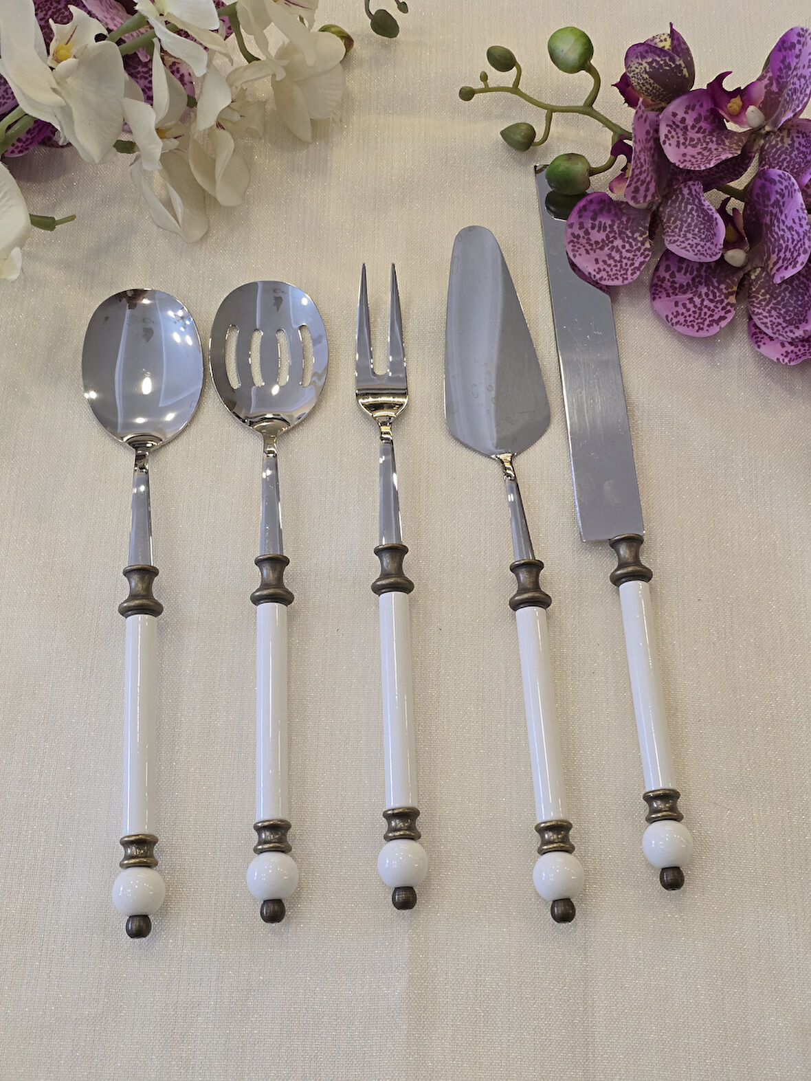 5 Parça Rustik Porselen Servis Kaşık Seti Antik