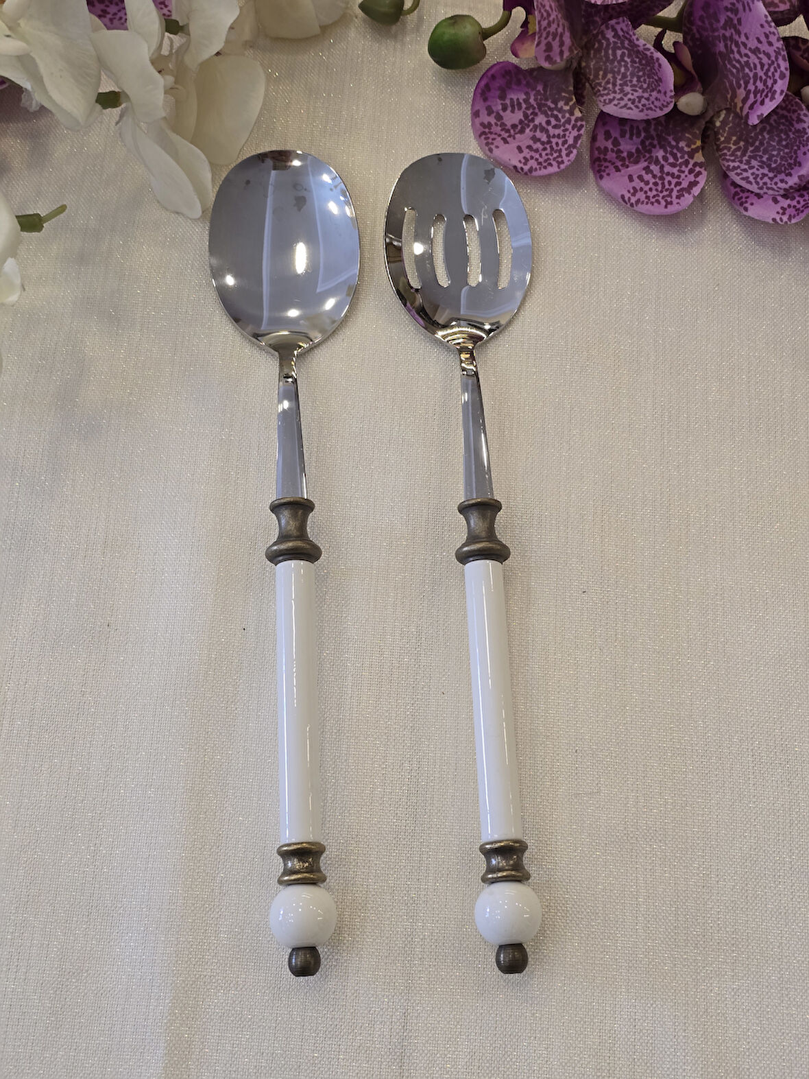 2 Parça Rustik Porselen Salata Servis Kaşık Seti Antik