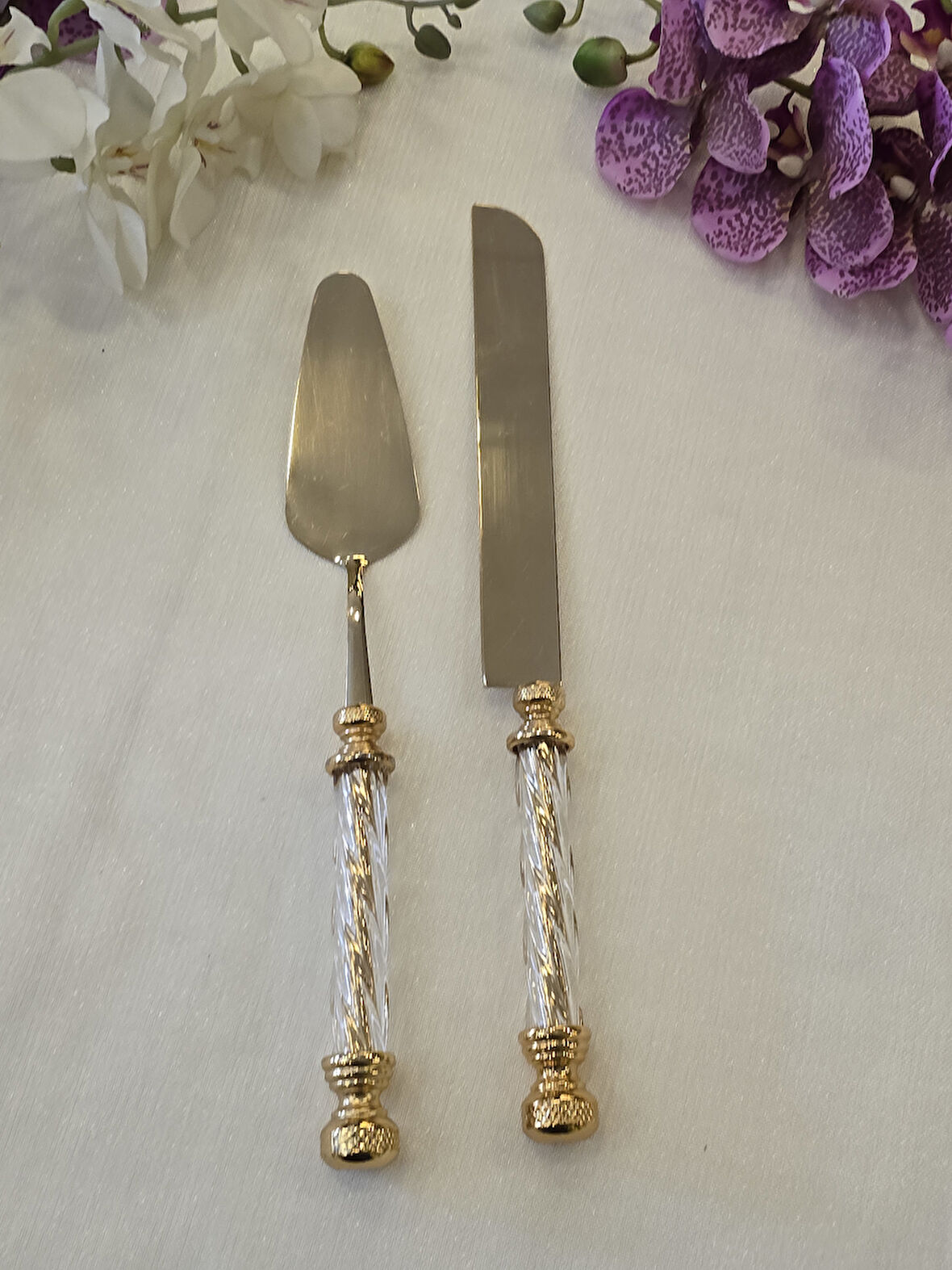 2 Parça Kristal Pasta Servis Seti Tamamen Gold