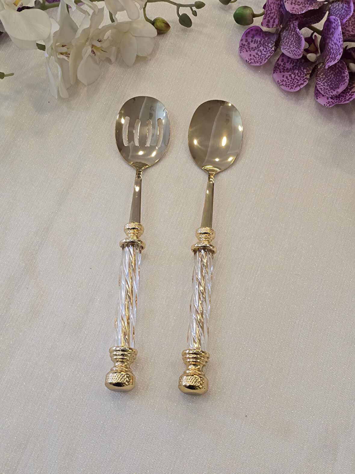 2 Parça Kristal Salata Servis Seti Tamamen Gold