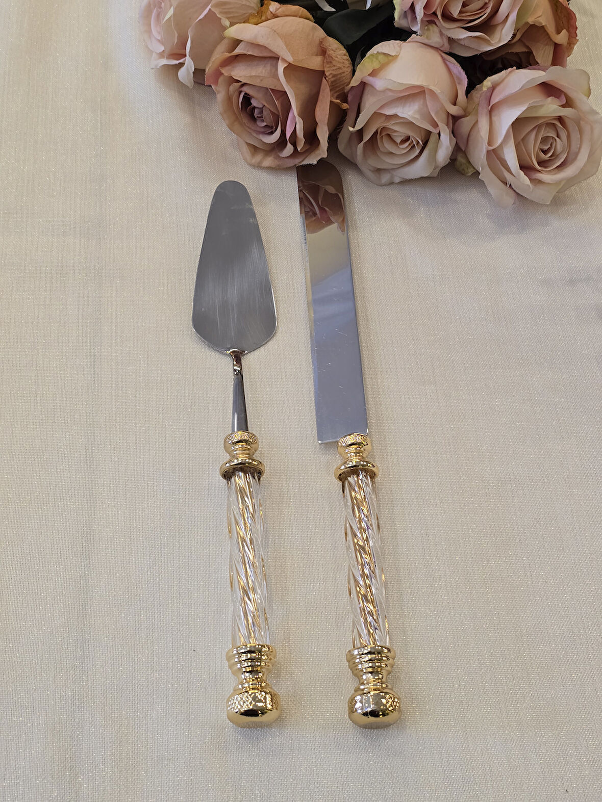 2 Parça Kristal Pasta Servis Seti Gold