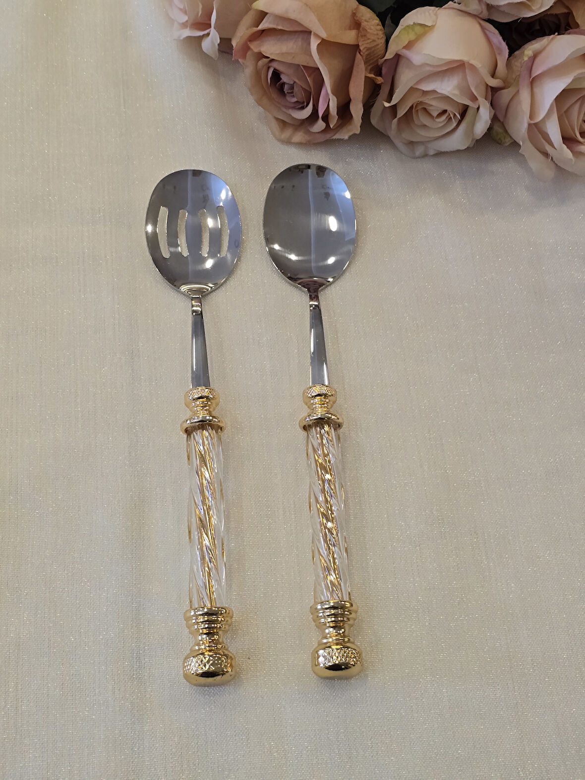 2 Parça Kristal Salata Servis Seti Gold