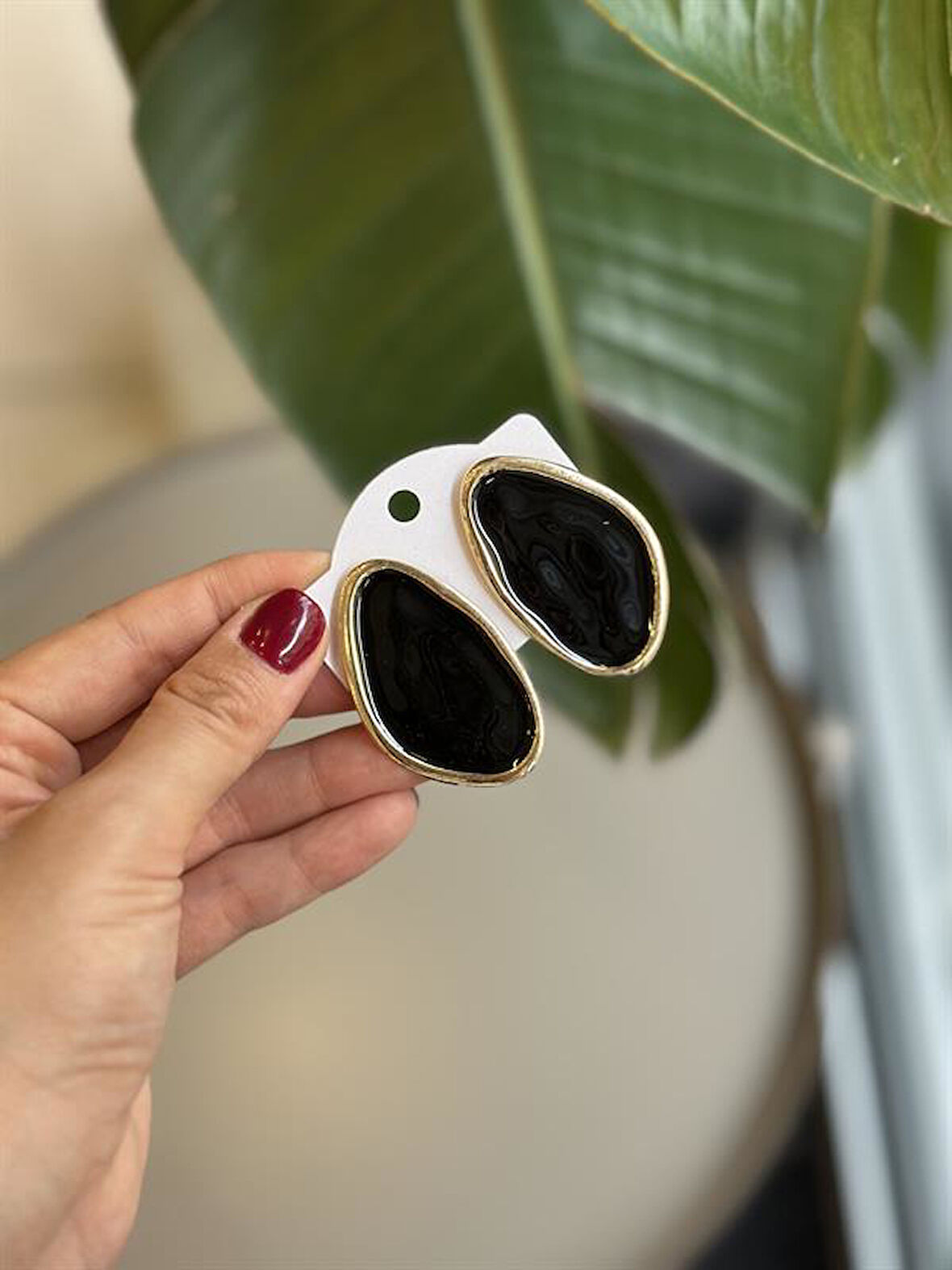 Taşlı Küpe - Siyah