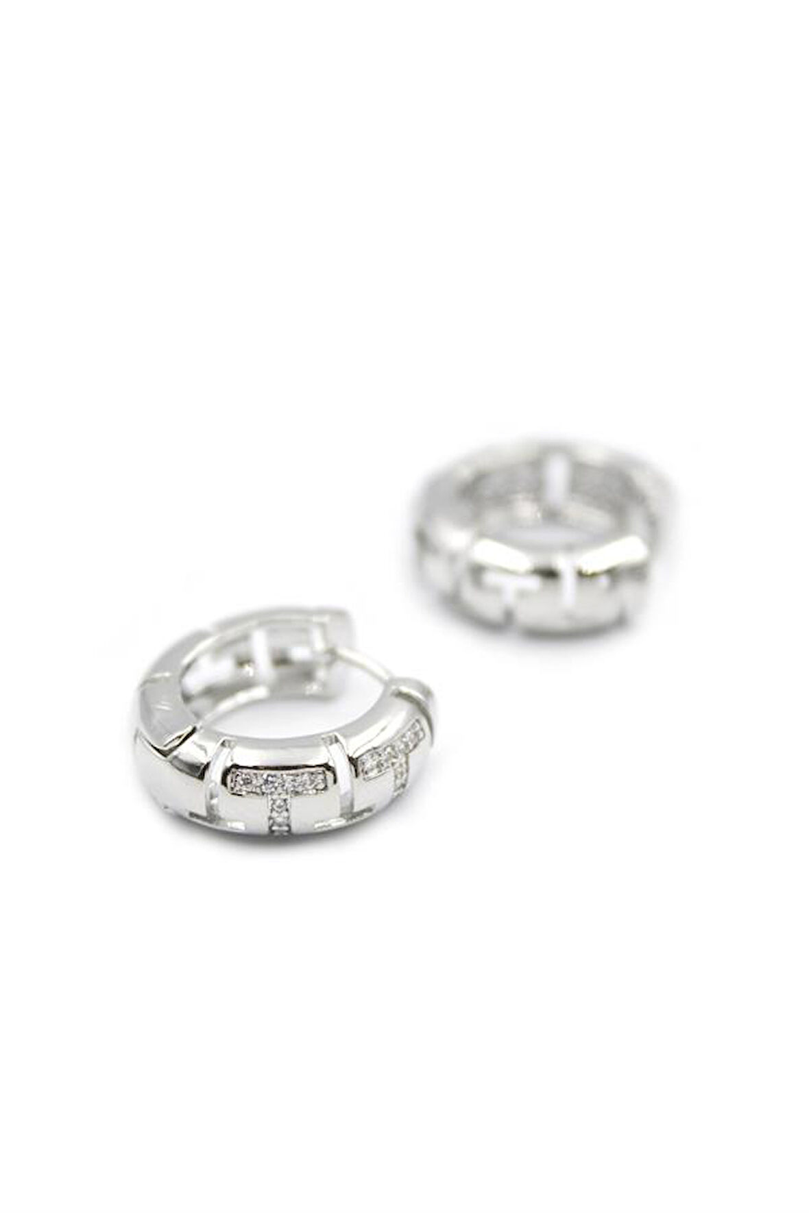 Taşlı Halka Küpe - Gümüş