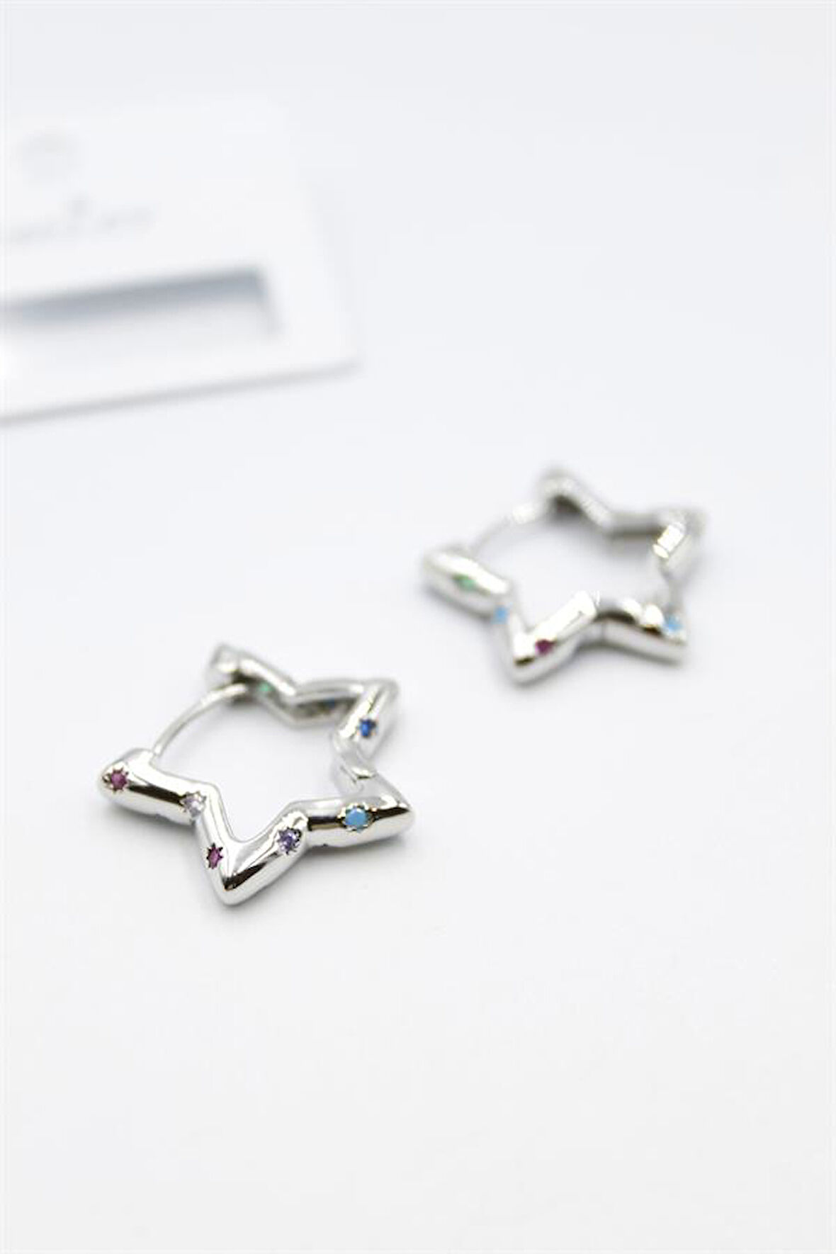 Taşlı Yıldız Küpe - Gümüş