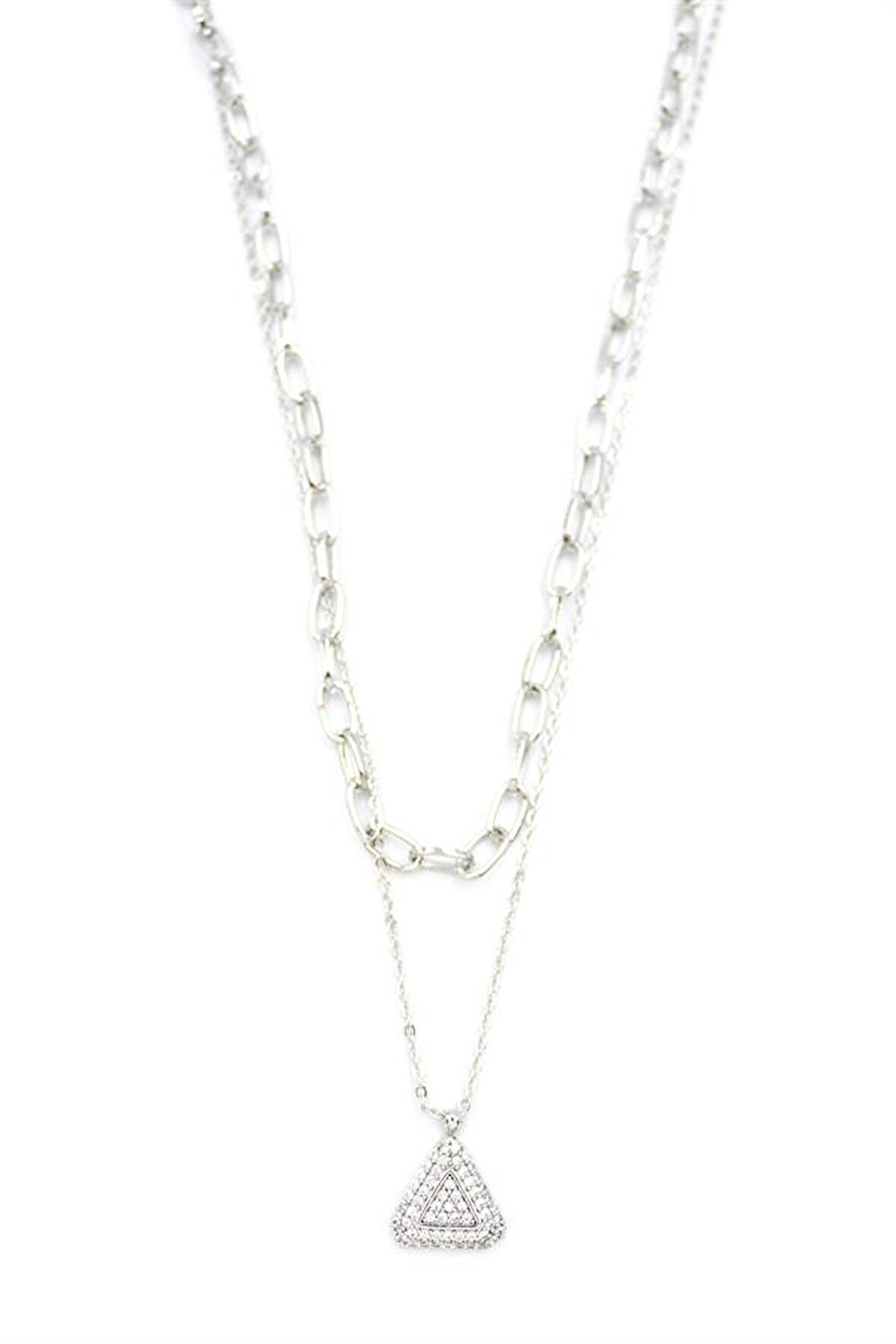 Çoklu Üçgen Kolye - Gümüş