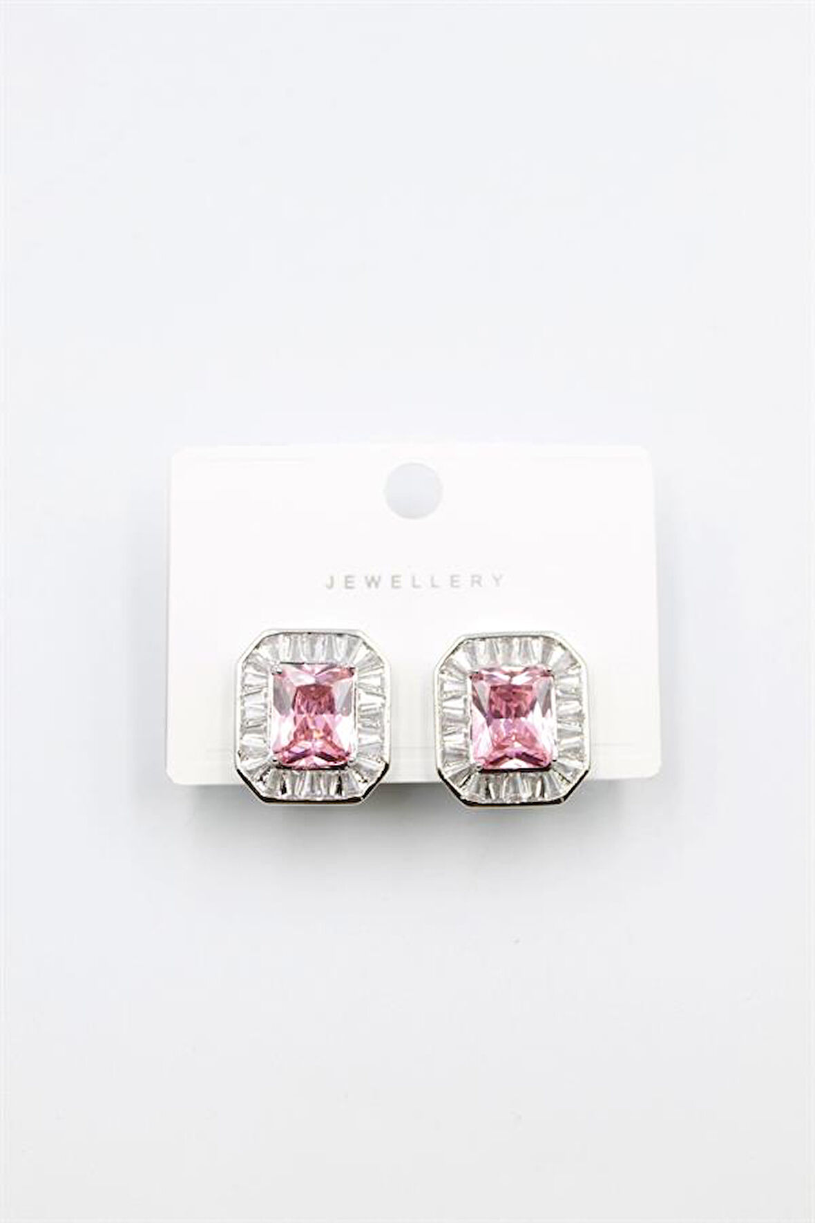 Kare Taşlı Küpe - Pembe