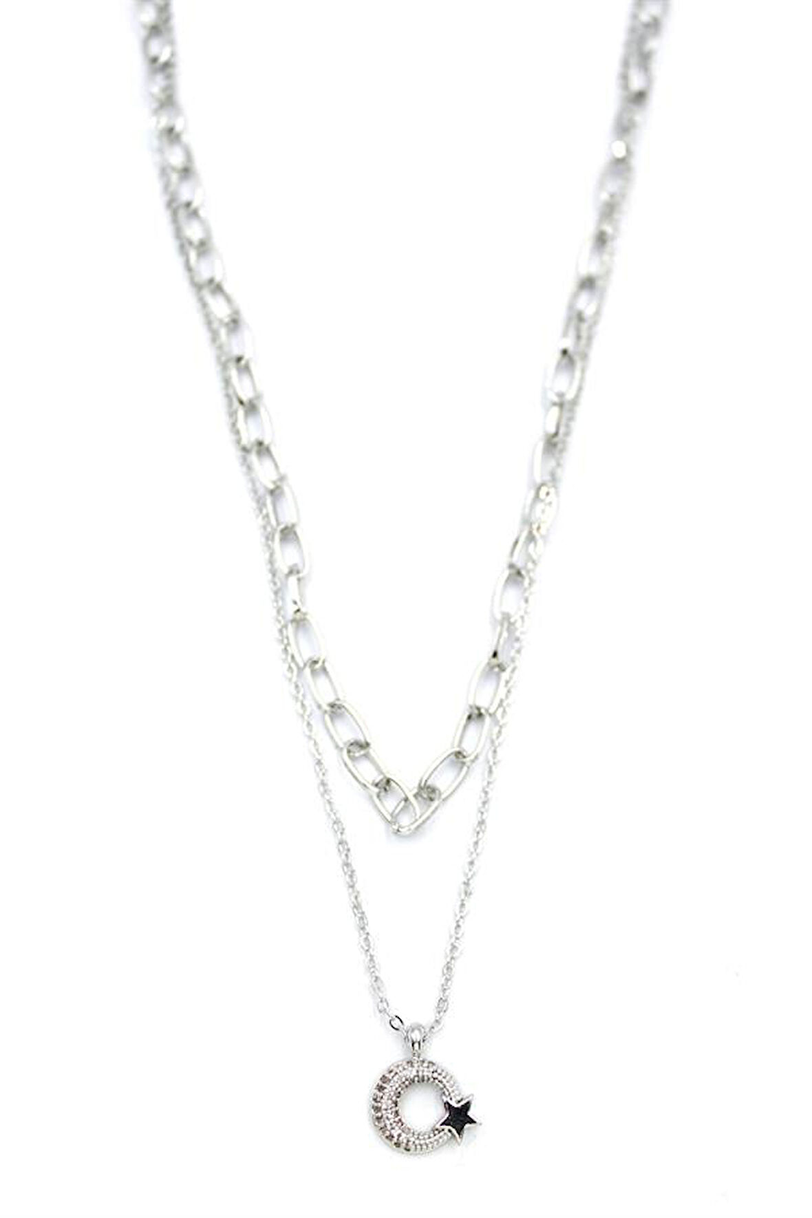 Çoklu Ay Yıldız Kolye - Gümüş