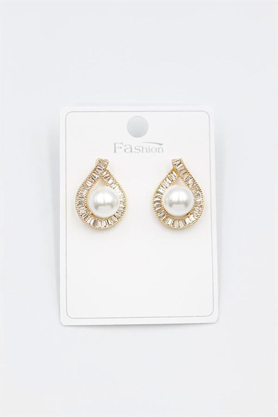 İncili Baget Taşlı Küpe - Altın