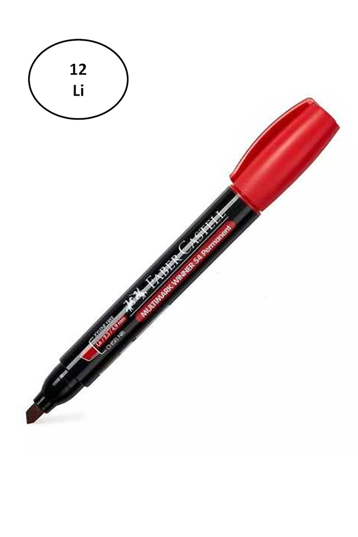 Faber Castell Permanent Markör 54 Kesik Uç Kırmızı Kalem 12'li