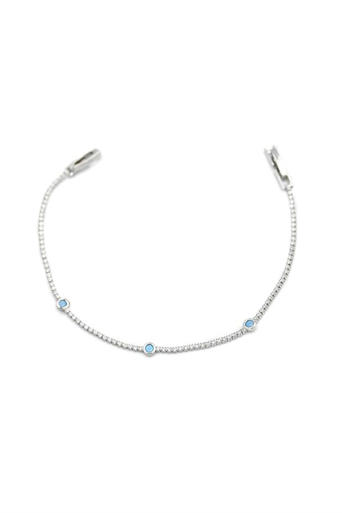 Taşlı Boncuk Bileklik - Gümüş