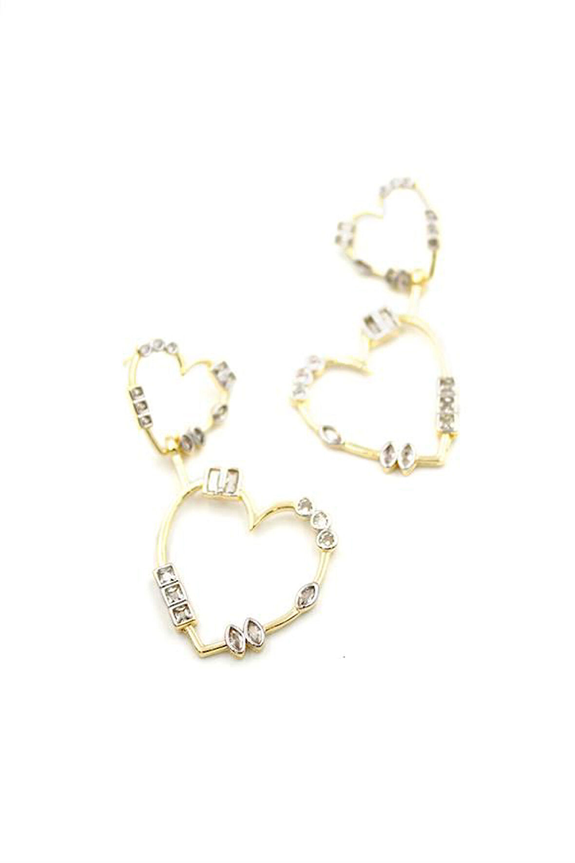 Taşlı Kalp Küpe - Altın