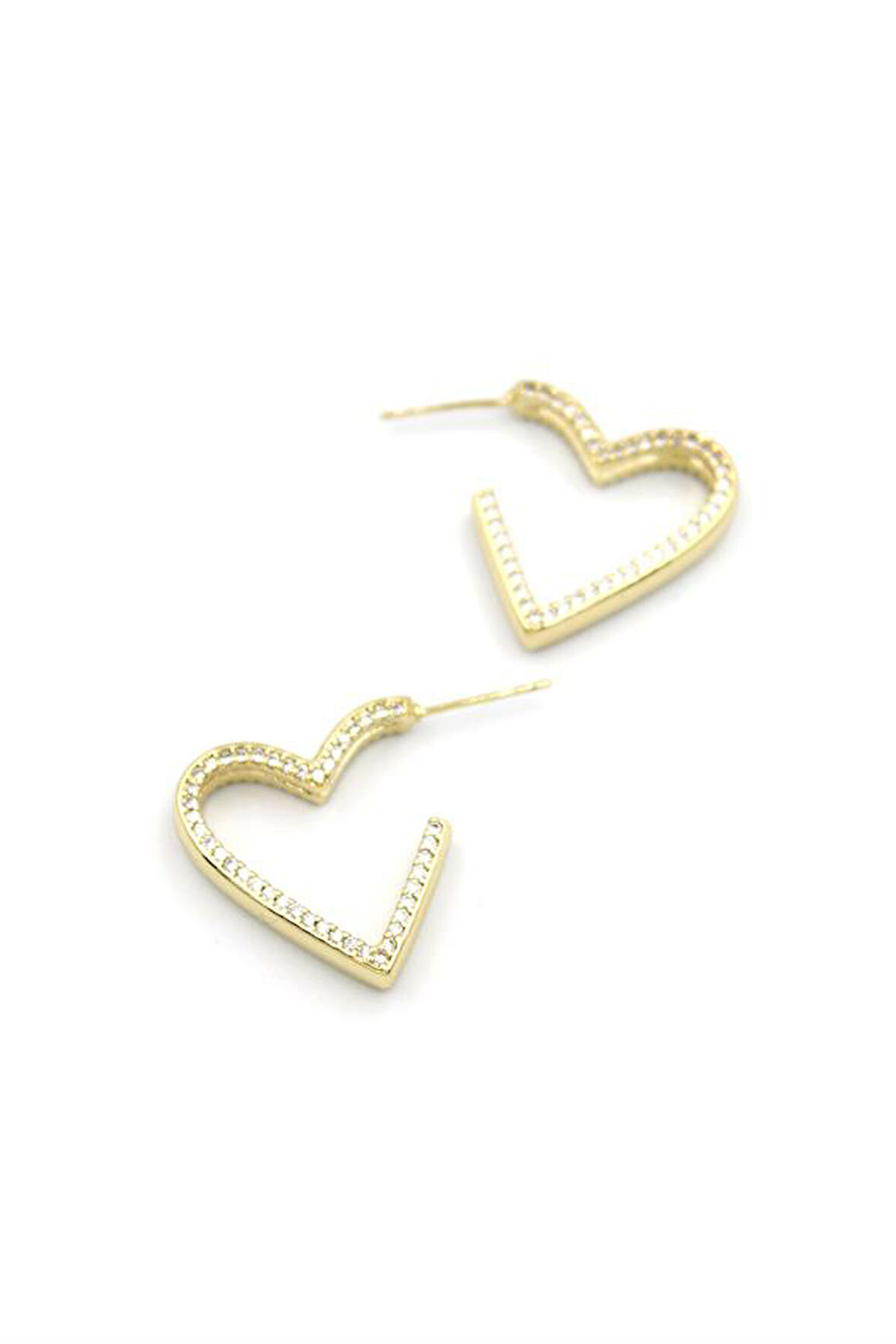 Taşlı Kalp Küpe - 14K Altın