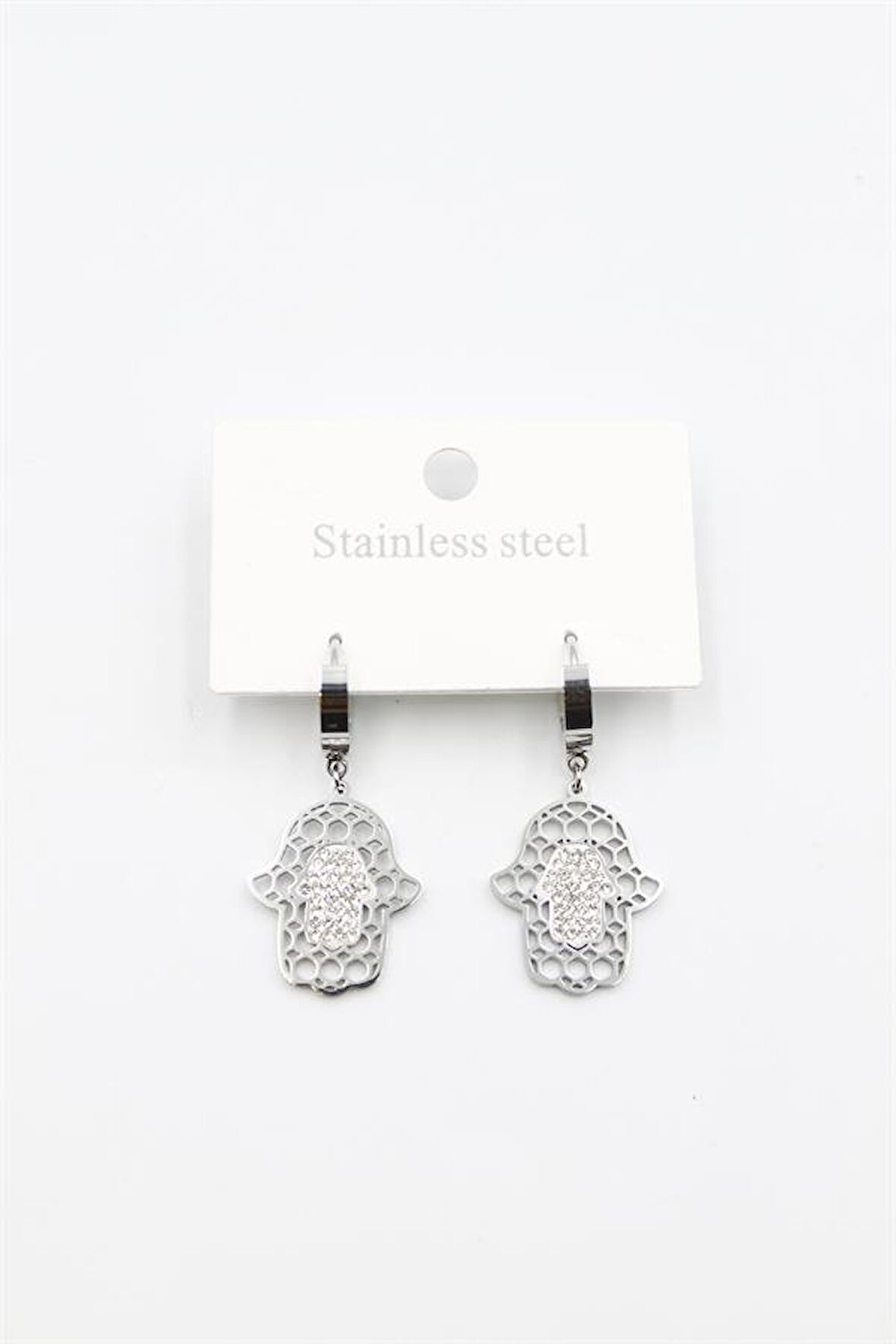 Taşlı Fatıma Eli Küpe - Gümüş