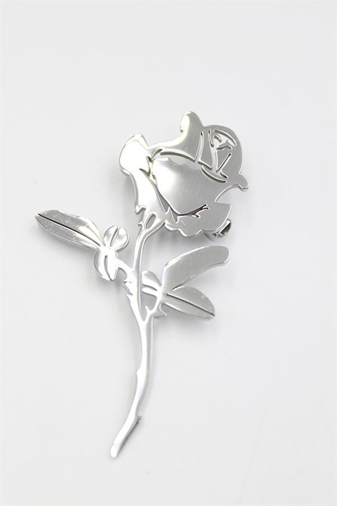 Çelik Gül Broş - Gümüş