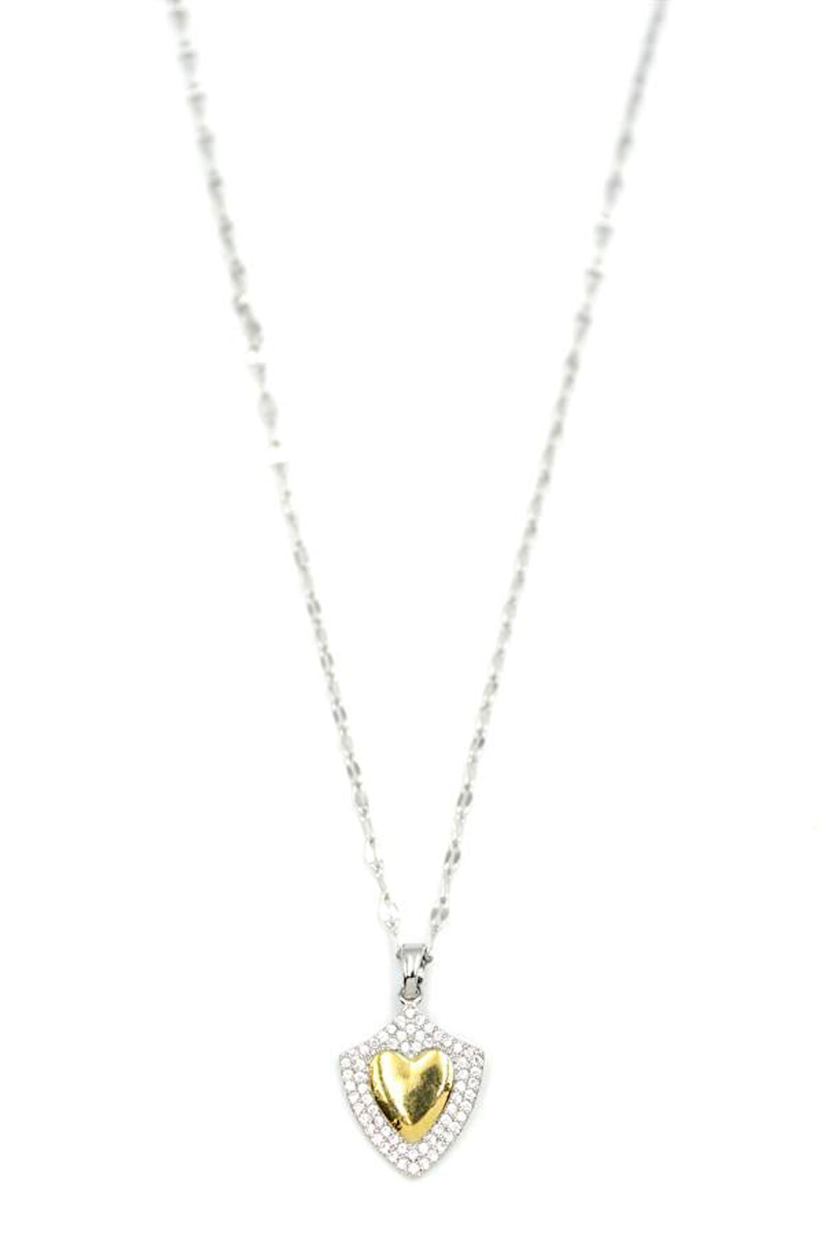 Taşlı Kalp Kolye - Gümüş