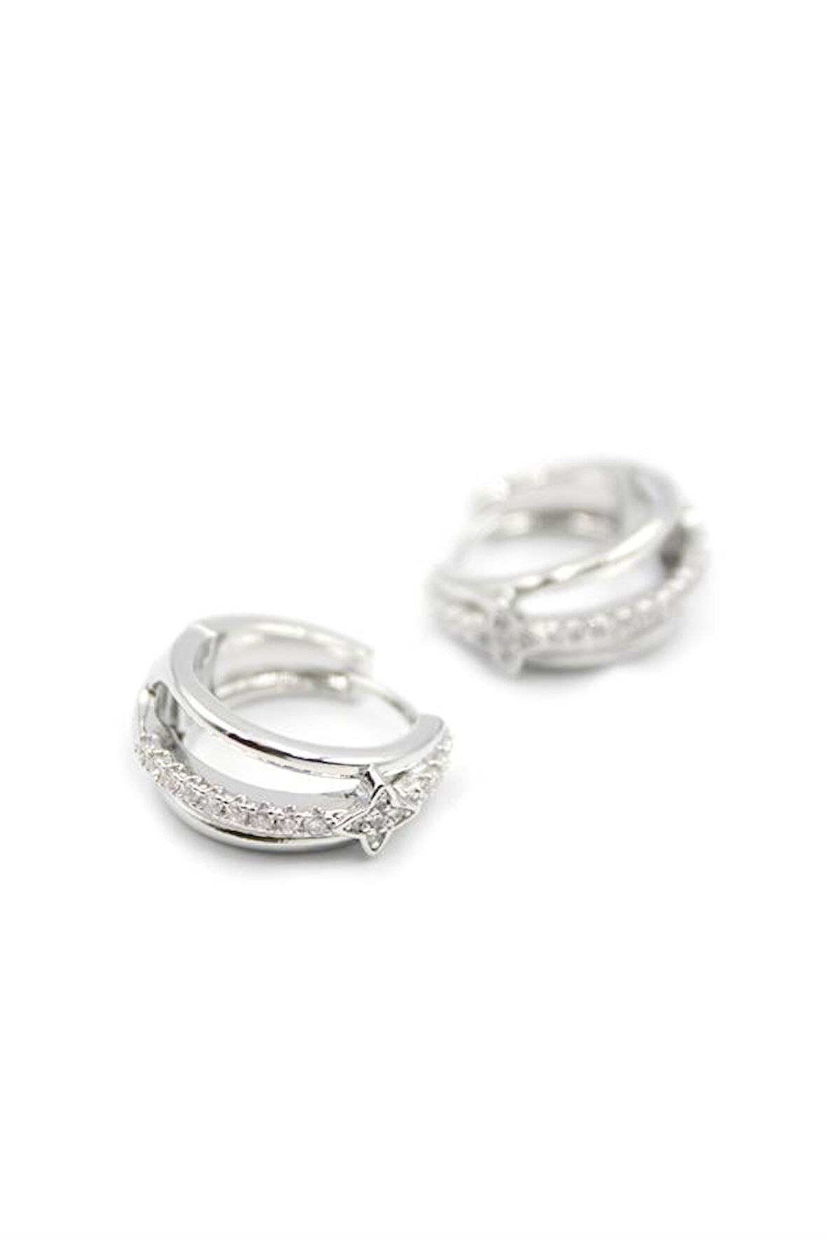 Taşlı Halka Küpe - Gümüş