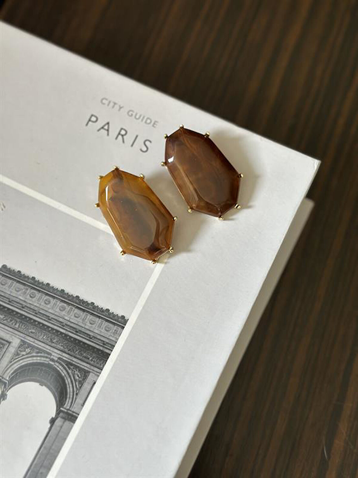 Taşlı Küpe - Kahverengi