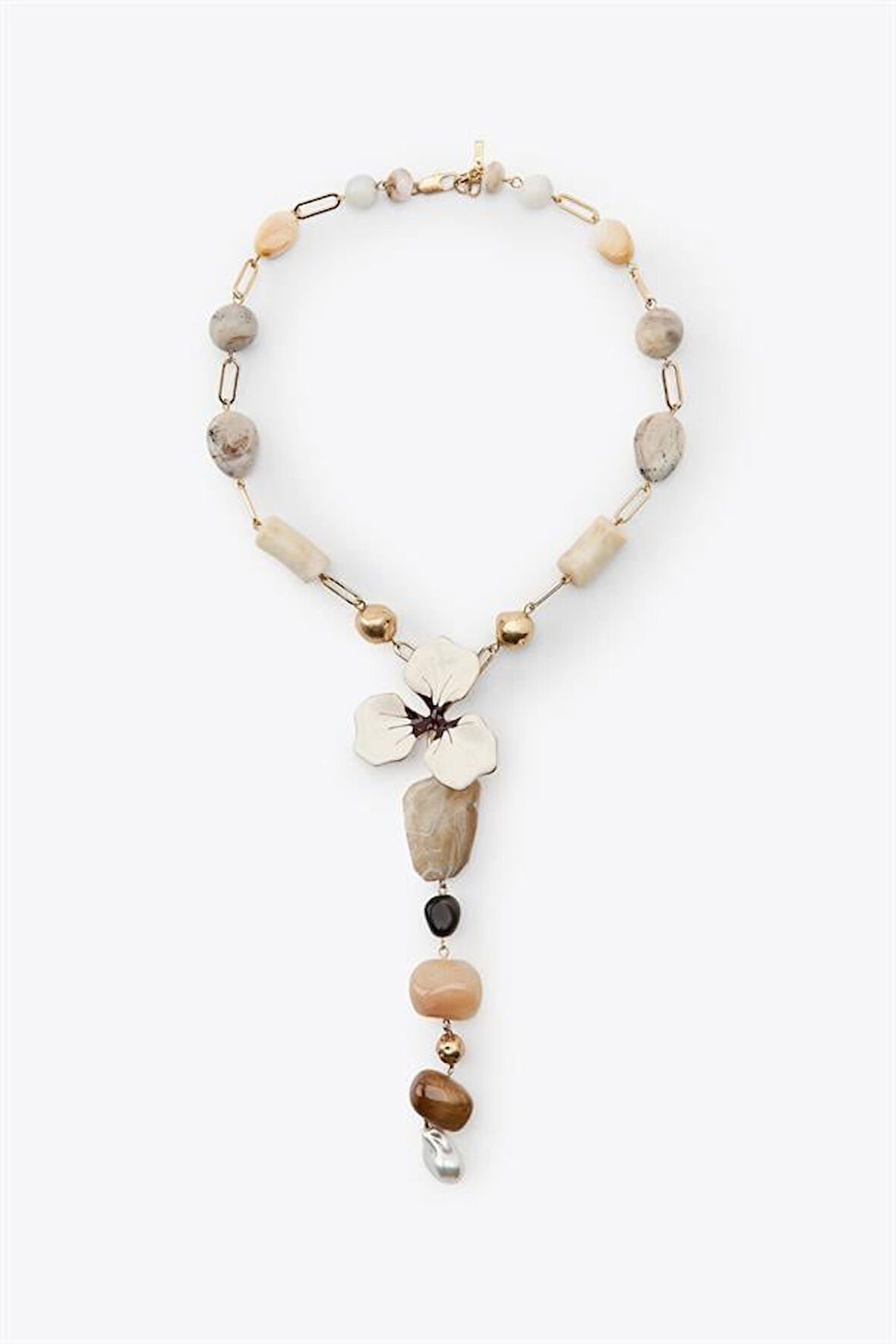 Taşlı Çiçek Kolye - Altın