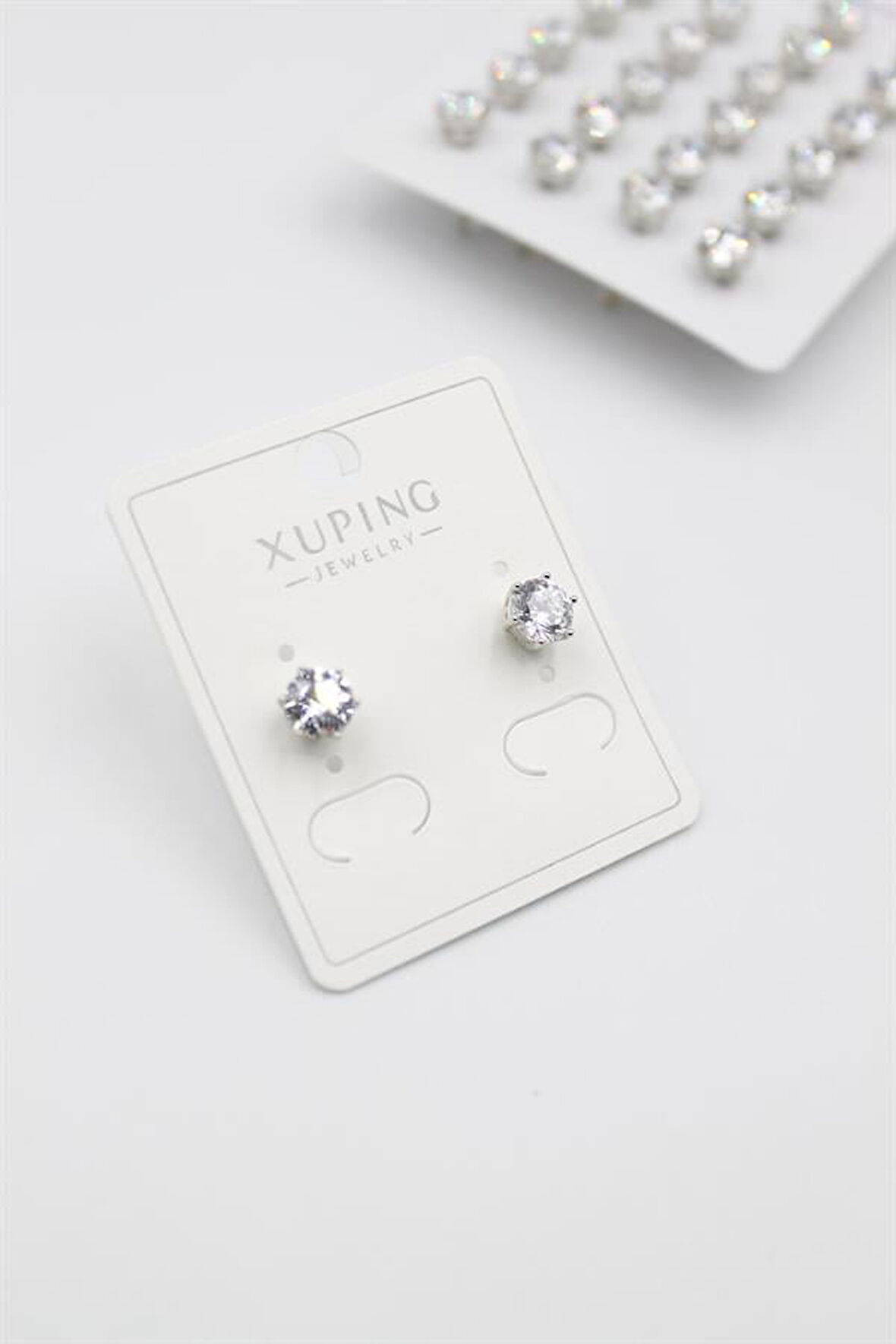 Büyük Boy Zirkon Taşlı Tektaş  Küpe - Gümüş