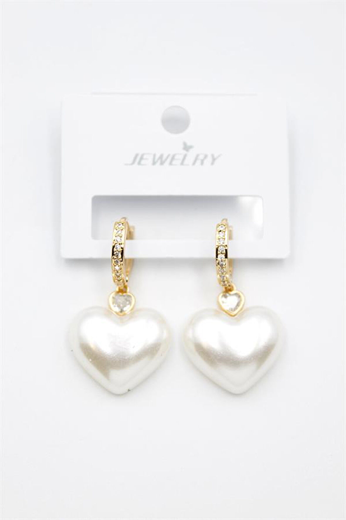 İnci Kalp Küpe - Altın