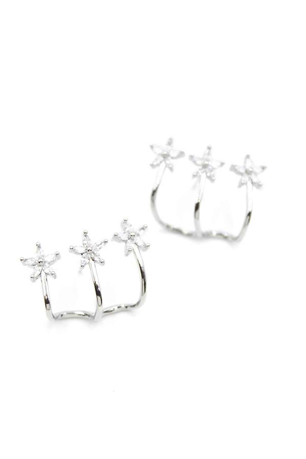 Üçlü Çiçek Küpe - Gümüş