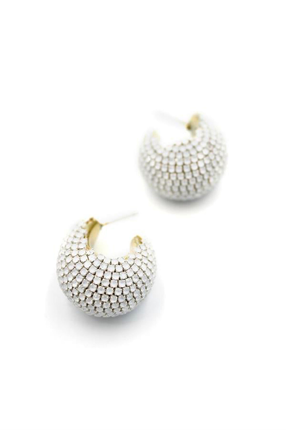 Taşlı Halka Küpe - Beyaz