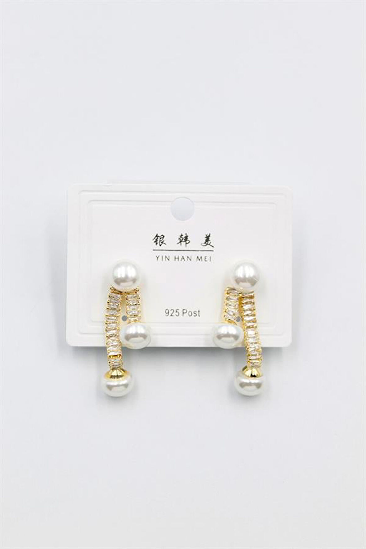 Baget Taşlı İncili Küpe - Altın